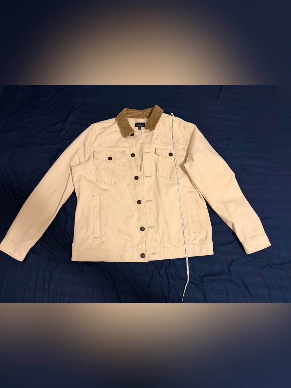 Men’s Cream Canvas Jacket with Contrast Corduroy Collar